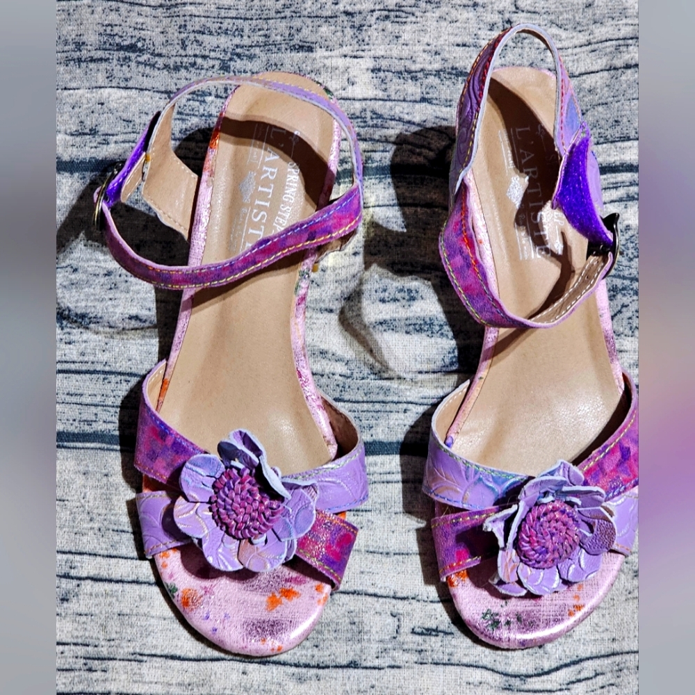 Spring Step L'ARTISTE Lavender Floral Women's Block Heel Sandal